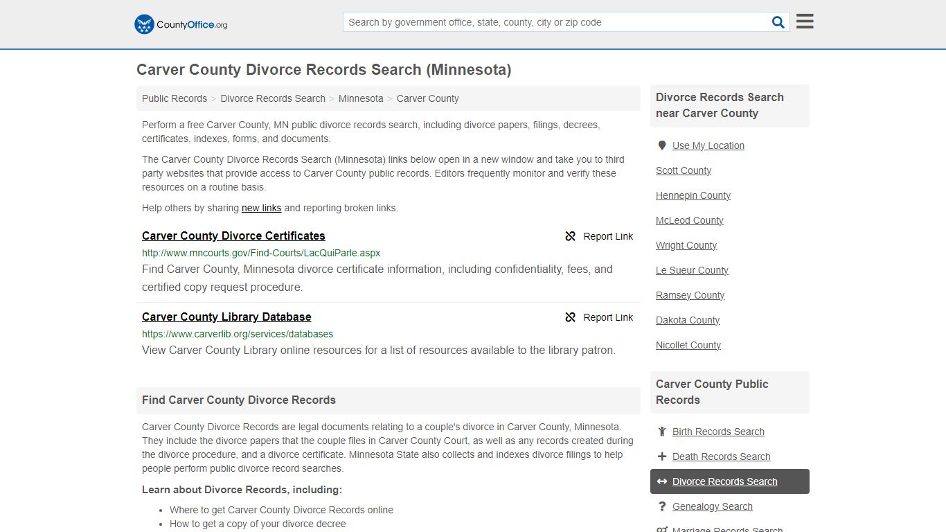 Carver County Divorce Records Search (Minnesota) - County Office